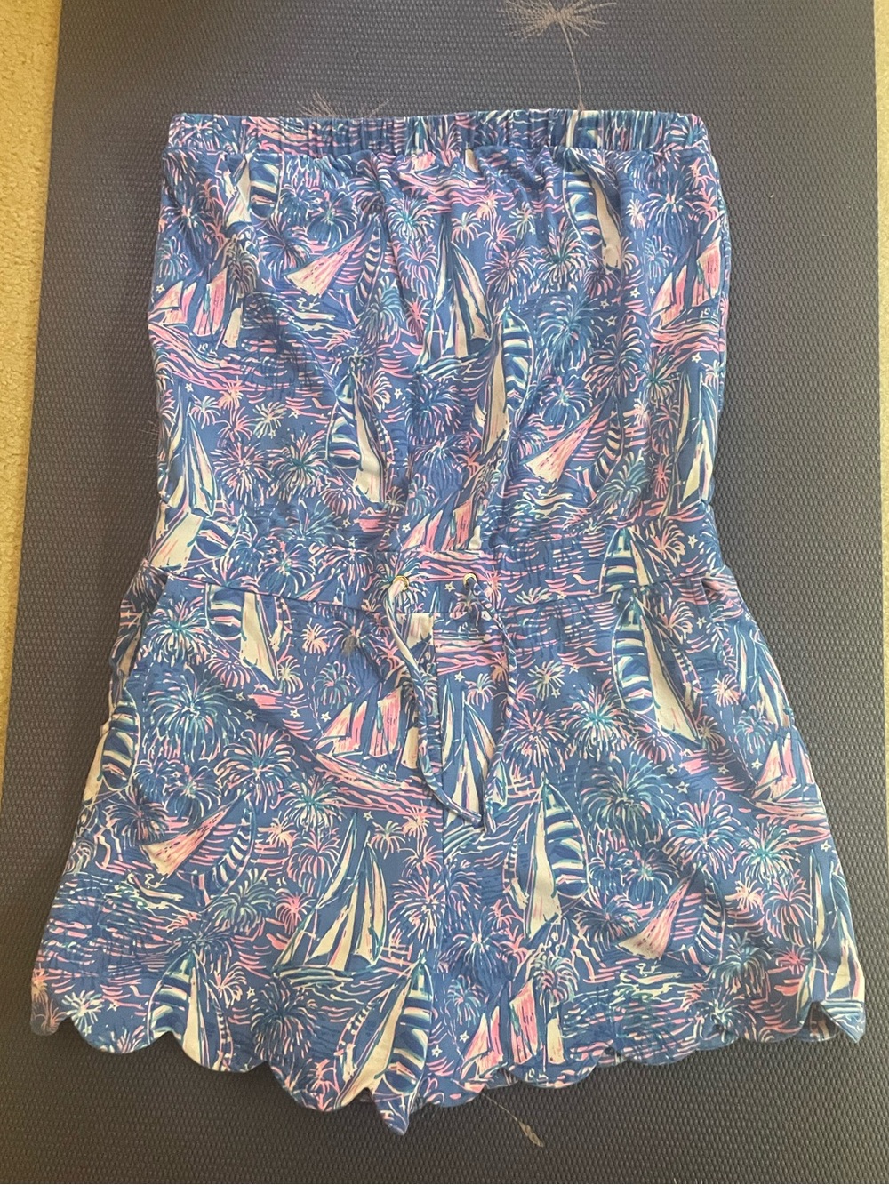 Lilly Pulitzer Jace Boca Blue Its A Sailabration Sail Boat Terry Short Romper L - Picture 3 of 9
